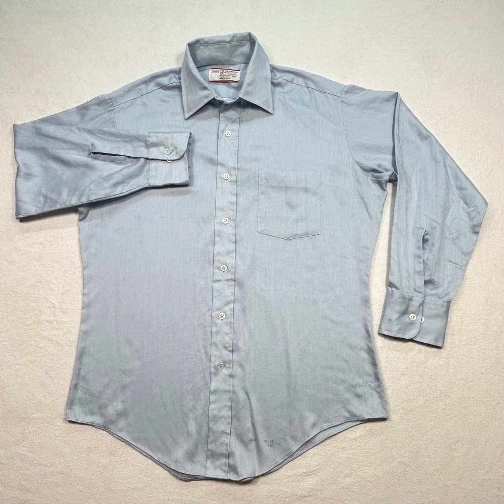 VTG Sears Dress Shirt 15.5‎ 32-33 Mens Blue Perma Prest Herringbone Long Sleeve